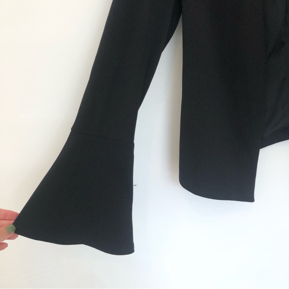 Adrianna Papell Black Bell Sleeve Open Front Asymmetrical Blazer Sz XS - Picture 4 of 15
